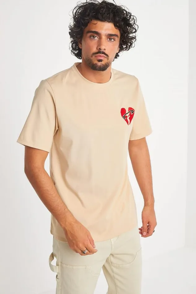 Men TShirt Beige Coeur Bris Beige Brentiny Paris TShirts
