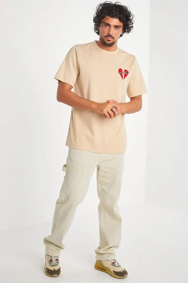 Men TShirt Beige Coeur Bris Beige Brentiny Paris TShirts