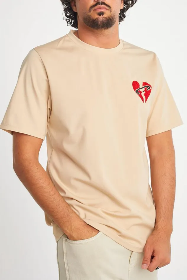 Men TShirt Beige Coeur Bris Beige Brentiny Paris TShirts