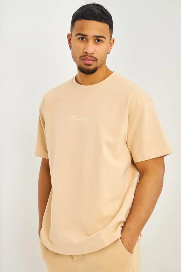 Men TShirt Beige Inscriptions Blanches Brentiny Beige Brentiny Paris TShirts