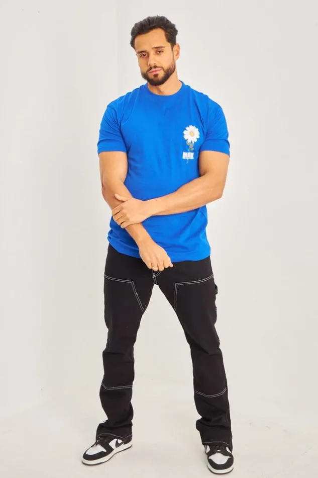 Men TShirt Fleurs 034Marguerite034 Bleu Roi Blue Brentiny Paris TShirts