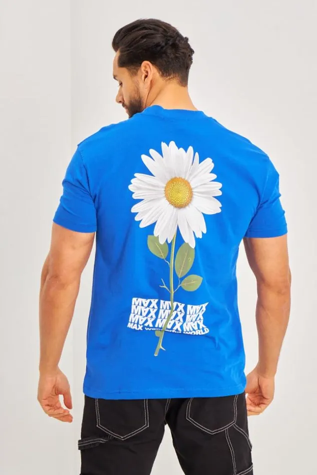 Men TShirt Fleurs 034Marguerite034 Bleu Roi Blue Brentiny Paris TShirts