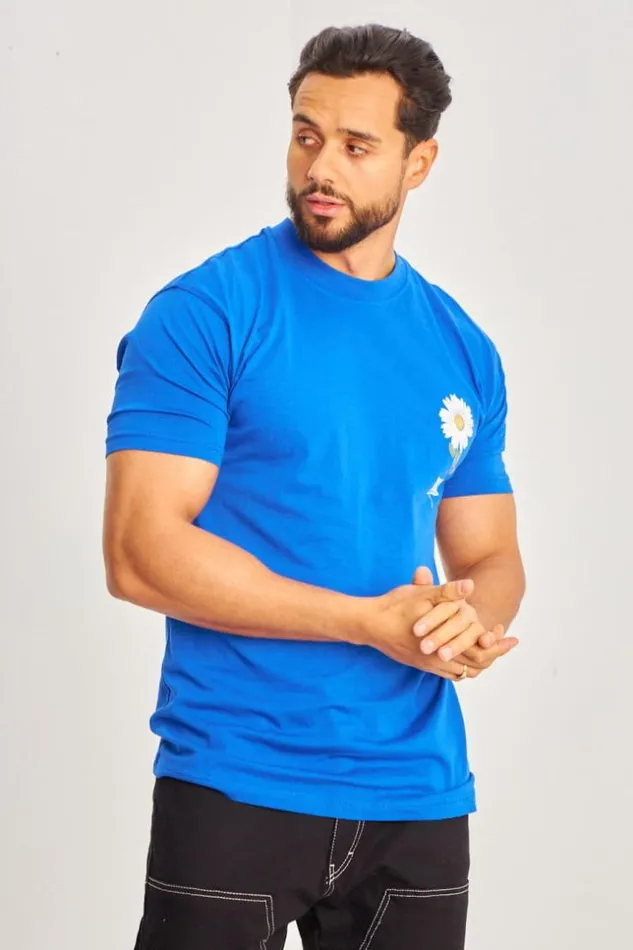 Men TShirt Fleurs 034Marguerite034 Bleu Roi Blue Brentiny Paris TShirts