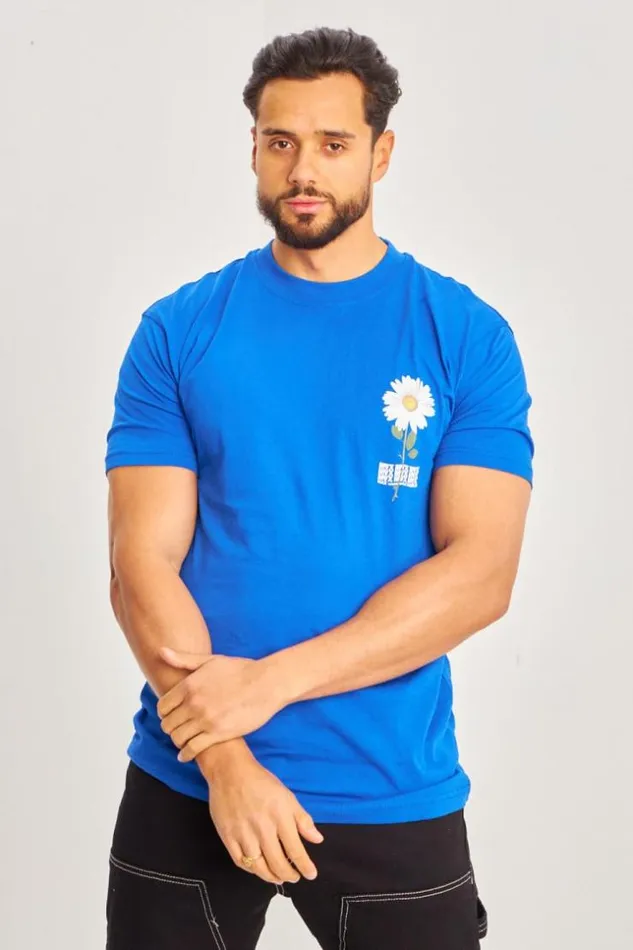 Men TShirt Fleurs 034Marguerite034 Bleu Roi Blue Brentiny Paris TShirts