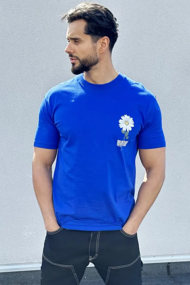 Men TShirt Fleurs 034Marguerite034 Bleu Roi Blue Brentiny Paris TShirts