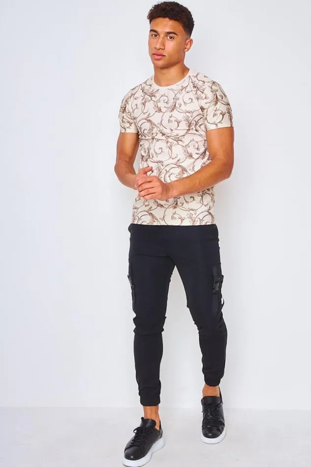 Men TShirt With Baroque Print In Beige Beige Brentiny Paris TShirts Men TShirt With Baroque Print In Beige Beige Brentiny Paris TShirts