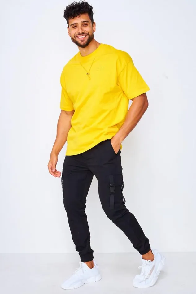 Men TShirt With Drawstring Collar In Yellow Yellow Brentiny Paris TShirts