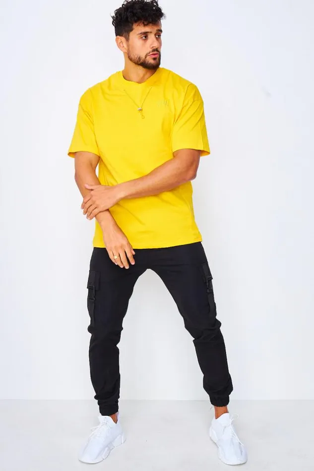 Men TShirt With Drawstring Collar In Yellow Yellow Brentiny Paris TShirts
