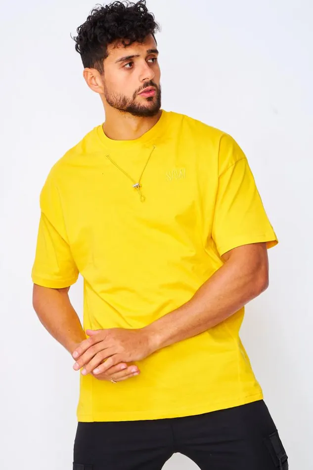 Men TShirt With Drawstring Collar In Yellow Yellow Brentiny Paris TShirts
