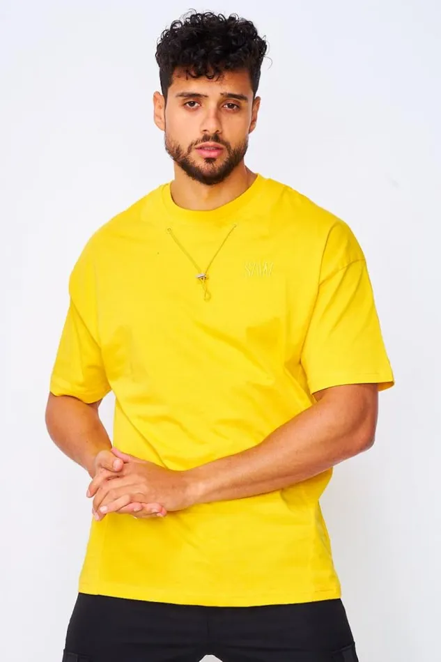 Men TShirt With Drawstring Collar In Yellow Yellow Brentiny Paris TShirts