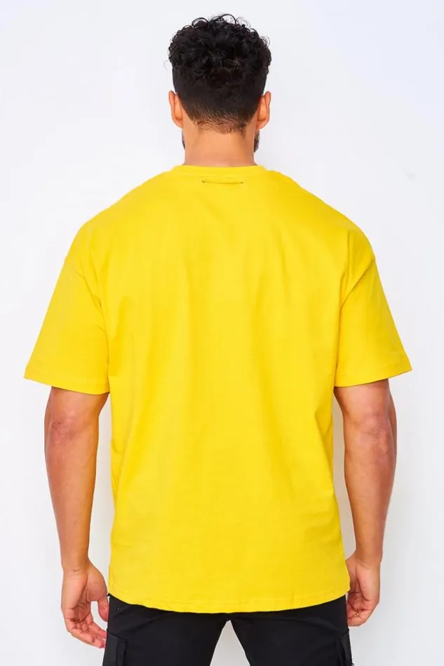 Men TShirt With Drawstring Collar In Yellow Yellow Brentiny Paris TShirts