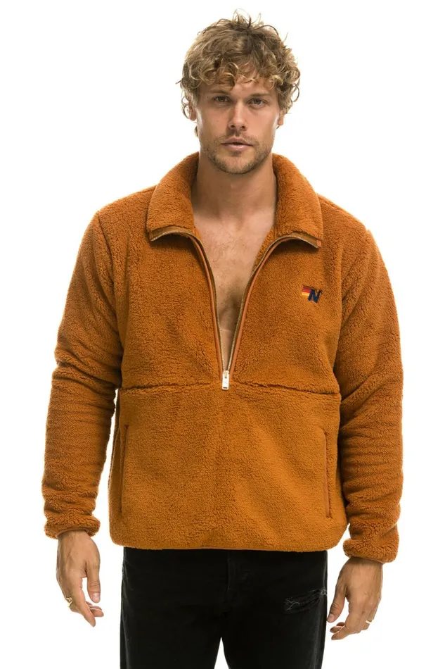 Men TEDDY UNISEX HALF ZIP JACKET 8211 WHISKEY Aviator Nation Outerwear Men TEDDY UNISEX HALF ZIP JACKET 8211 WHISKEY Aviator Nation Outerwear