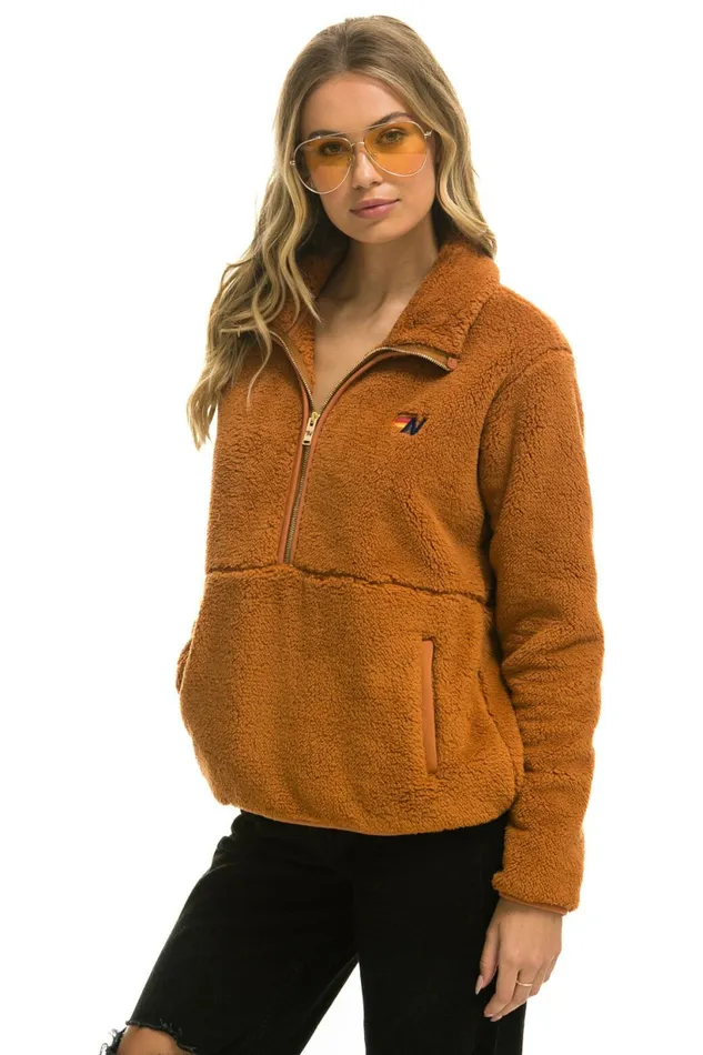 Men TEDDY UNISEX HALF ZIP JACKET 8211 WHISKEY Aviator Nation Outerwear Men TEDDY UNISEX HALF ZIP JACKET 8211 WHISKEY Aviator Nation Outerwear