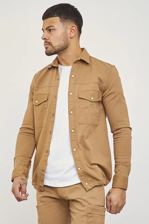 Men Thick Camel Shirt With Elastic Brown Brentiny Paris Shirts