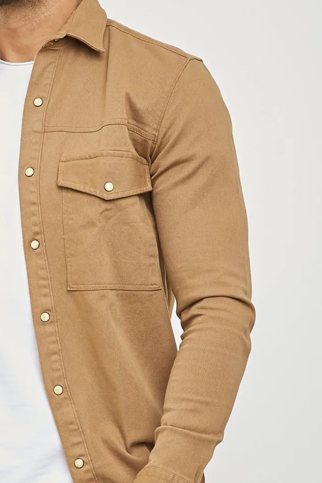 Men Thick Camel Shirt With Elastic Brown Brentiny Paris Shirts Men Thick Camel Shirt With Elastic Brown Brentiny Paris Shirts