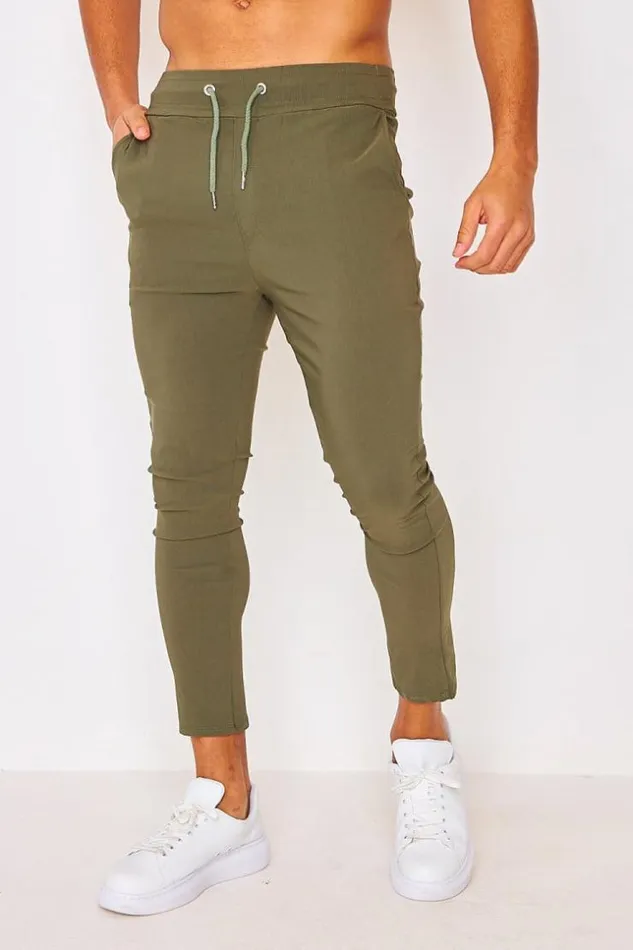 Men Trousers In Plain Khaki Green Brentiny Paris Pants