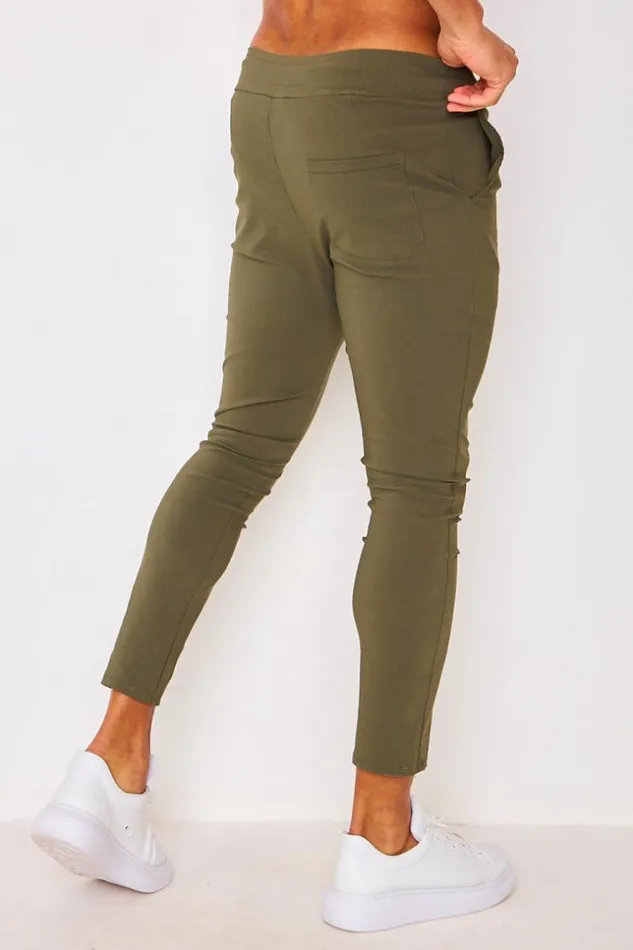 Men Trousers In Plain Khaki Green Brentiny Paris Pants