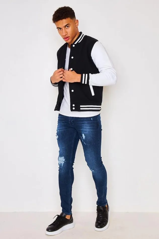 Men Two Tone Fleece Bomber Jacket In Black And White Black Brentiny Paris Jackets