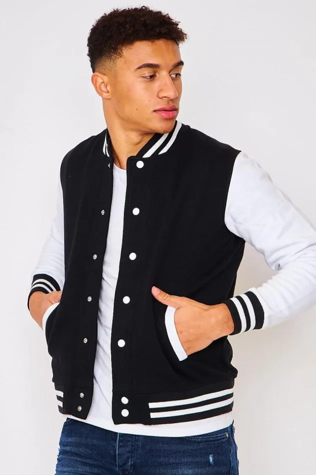 Men Two Tone Fleece Bomber Jacket In Black And White Black Brentiny Paris Jackets