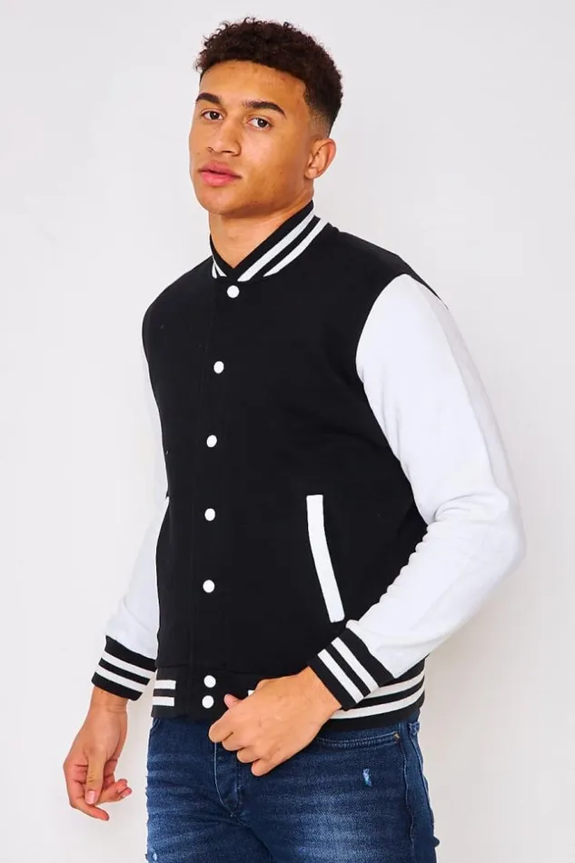 Men Two Tone Fleece Bomber Jacket In Black And White Black Brentiny Paris Jackets