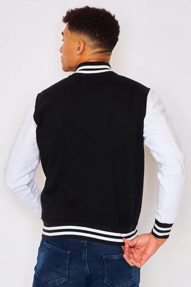 Men Two Tone Fleece Bomber Jacket In Black And White Black Brentiny Paris Jackets