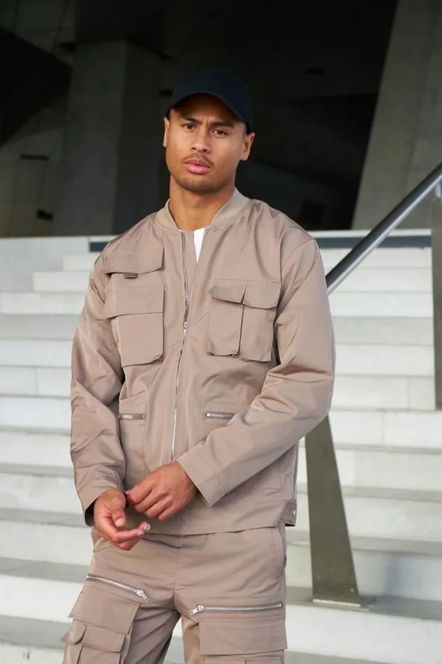 Men Veste Col Bomber Poches Multiples Beige Fonc Darkbeige Brentiny Paris Jackets Men Veste Col Bomber Poches Multiples Beige Fonc Darkbeige Brentiny Paris Jackets