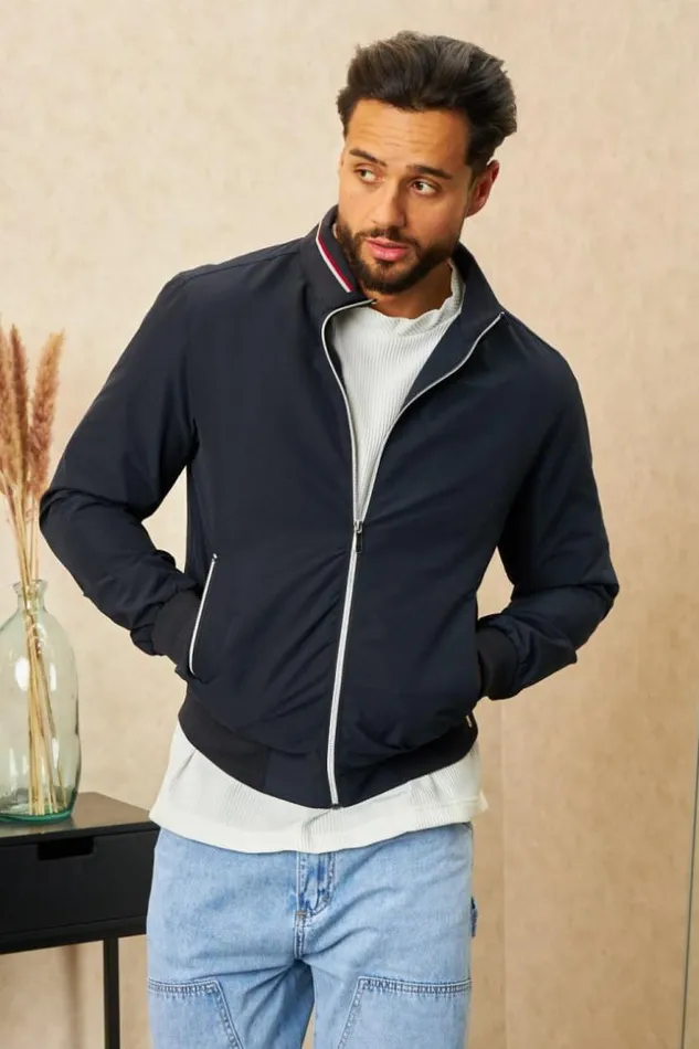 Men Veste Col Montant Tricolore Bleu Fonc Blue Brentiny Paris Jackets