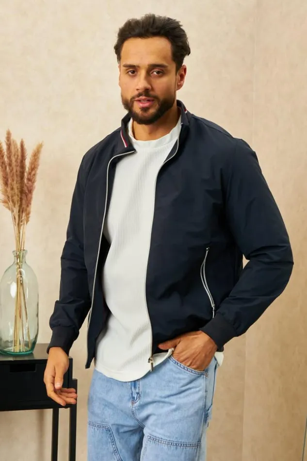 Men Veste Col Montant Tricolore Bleu Fonc Blue Brentiny Paris Jackets