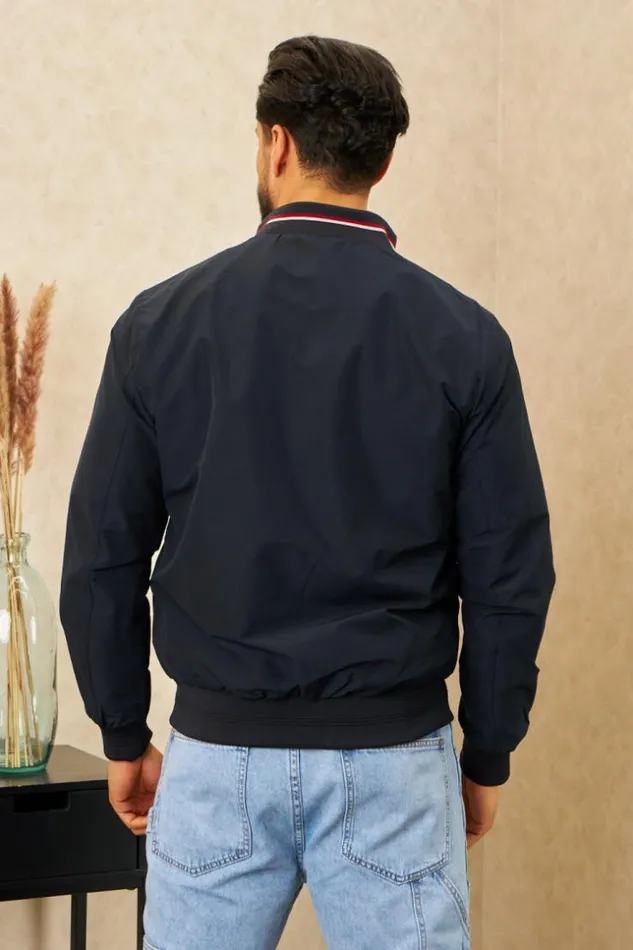 Men Veste Col Montant Tricolore Bleu Fonc Blue Brentiny Paris Jackets