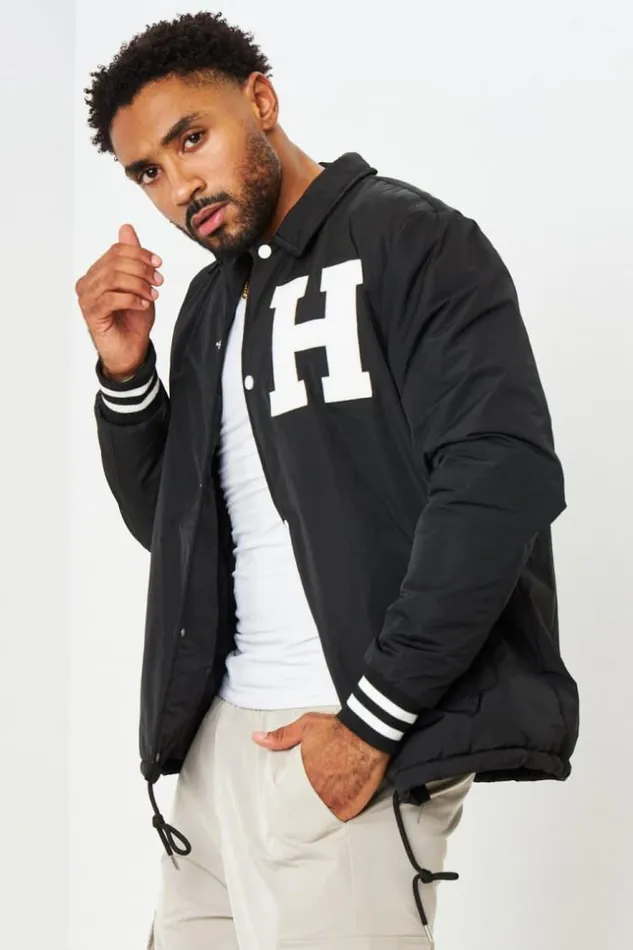 Men Veste Noire Col Rabat Brode 034H034 Black Brentiny Paris Jackets