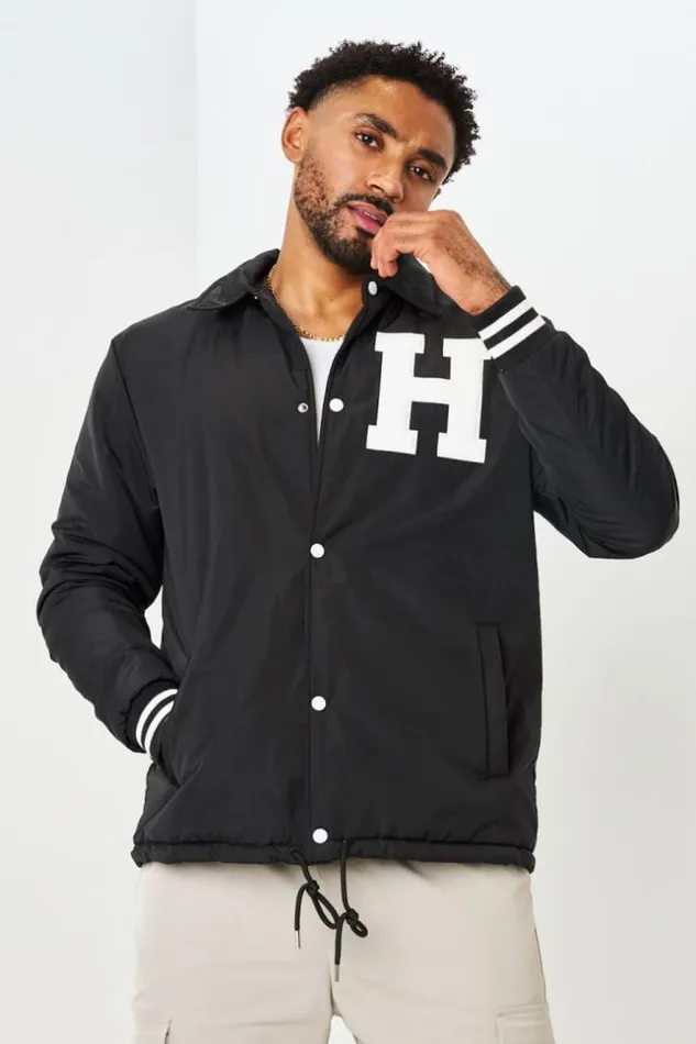 Men Veste Noire Col Rabat Brode 034H034 Black Brentiny Paris Jackets
