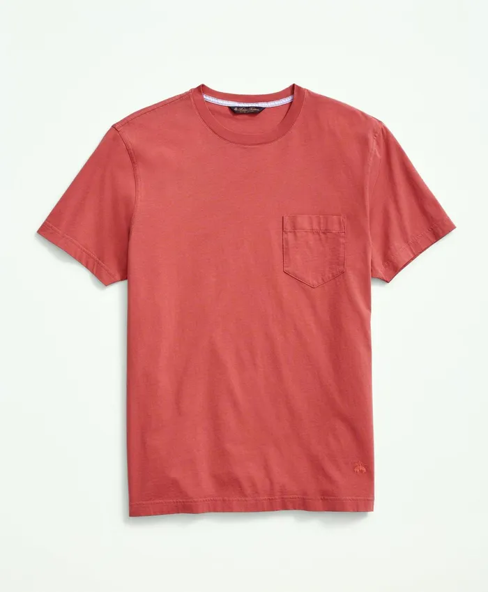Men Washed Supima Cotton Pocket Crewneck TShirt Light Red Brooks Brothers TShirts and Sweats Men Washed Supima Cotton Pocket Crewneck TShirt Light Red Brooks Brothers TShirts and Sweats