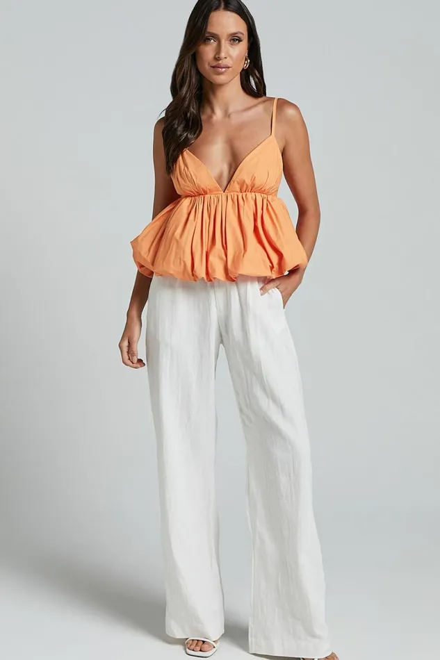 Merly Top 8211 V Neck Bubble Hem Peplum In Tangerine Women Showpo Tops
