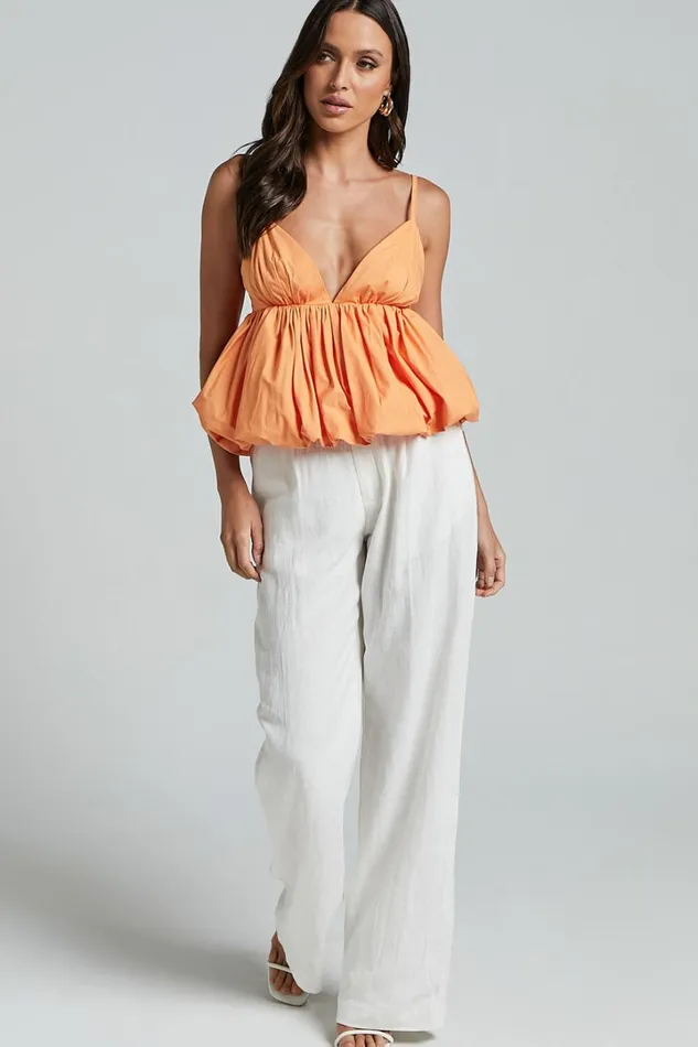 Merly Top 8211 V Neck Bubble Hem Peplum In Tangerine Women Showpo Tops