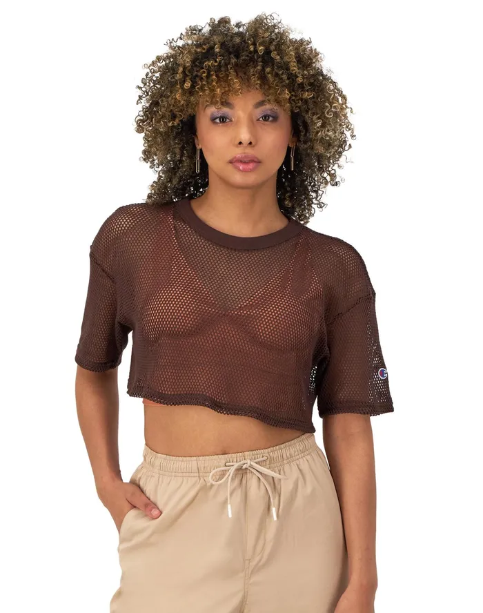 Mesh Shirt Cropped C Logo Coffee Women Champion TShirts and Tops