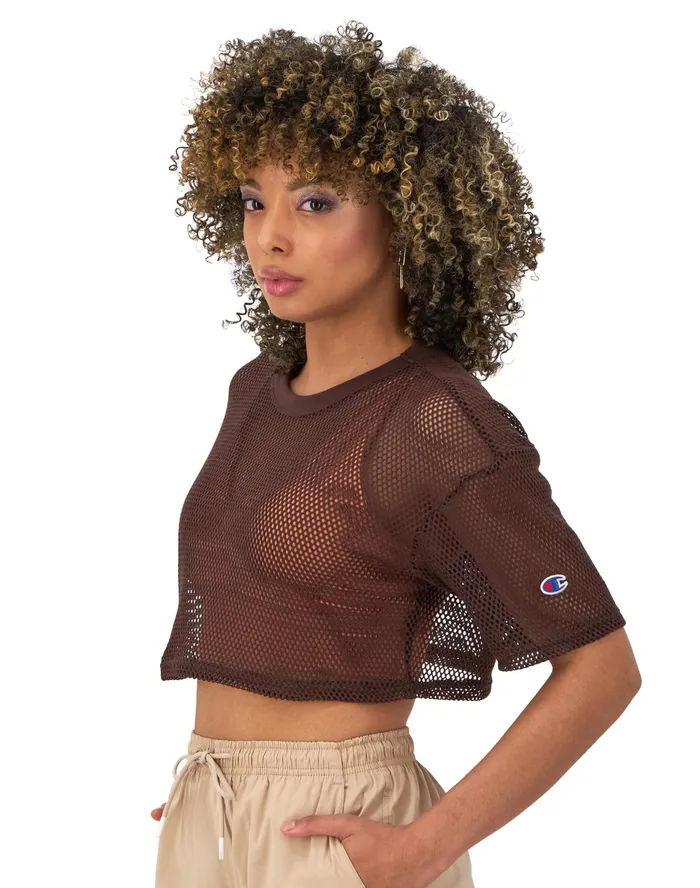 Mesh Shirt Cropped C Logo Coffee Women Champion TShirts and Tops