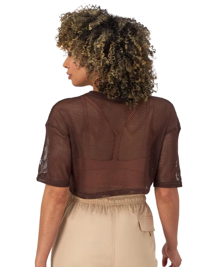 Mesh Shirt Cropped C Logo Coffee Women Champion TShirts and Tops