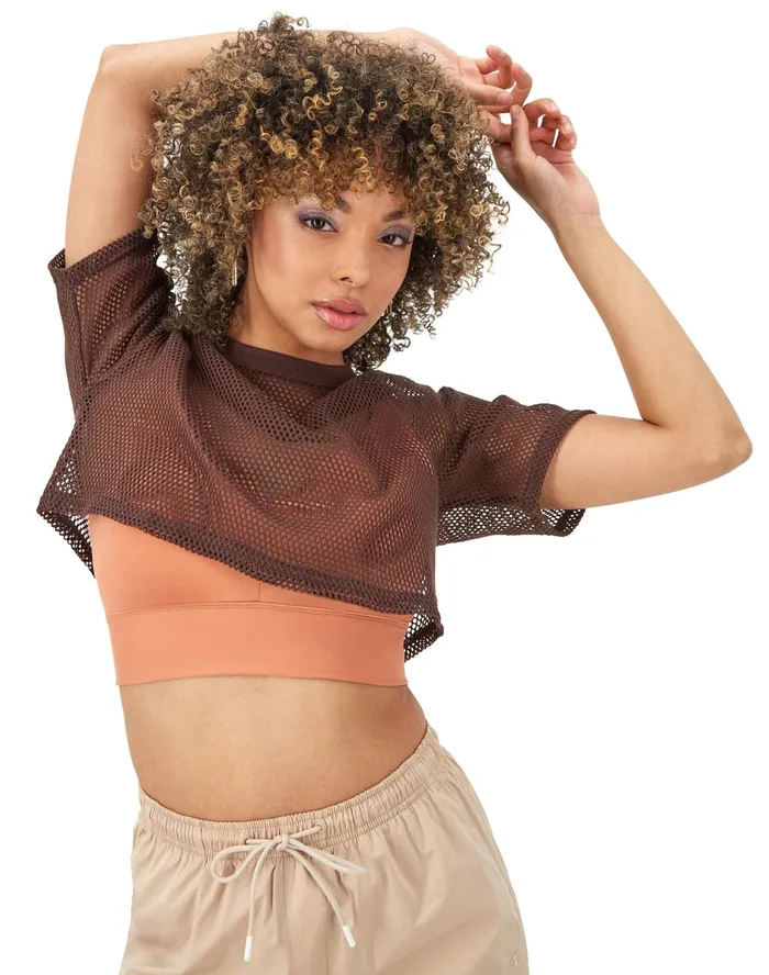 Mesh Shirt Cropped C Logo Coffee Women Champion TShirts and Tops