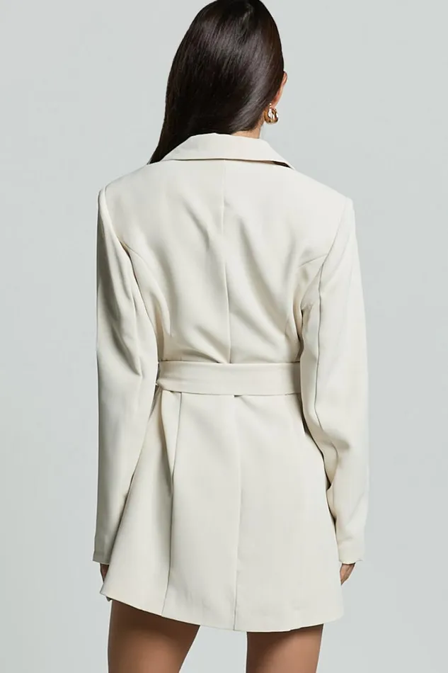 Mhina Mini Dress 8211 Waist Tie Blazer Dress In Stone Women Showpo Dresses