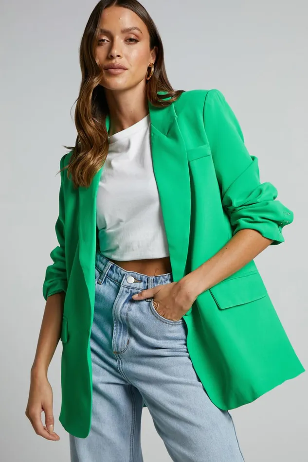 Michelle Blazer 8211 Oversized Plunge Neck Button Up Blazer In Green Women Showpo Blazers Michelle Blazer 8211 Oversized Plunge Neck Button Up Blazer In Green Women Showpo Blazers