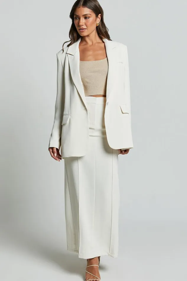 Michelle Blazer 8211 Oversized Plunge Neck Button Up Blazer In Stone Women Showpo Blazers