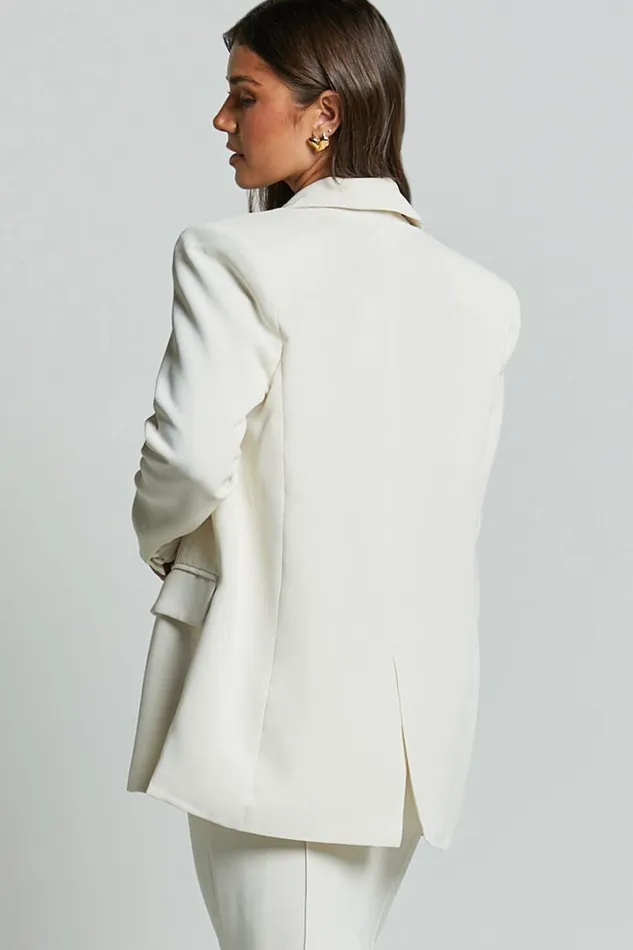 Michelle Blazer 8211 Oversized Plunge Neck Button Up Blazer In Stone Women Showpo Blazers