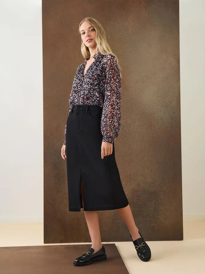 Midi Denim Front Slit Skirt Onyx Wash Women Jones New York Pants and Skirts