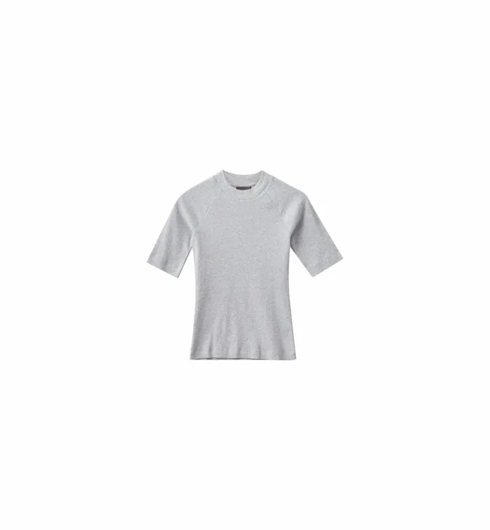 MOS MOSH Tees Women MMHHug Rib Tee 8211 HEYANNO Grey Melange MOS MOSH Tees Women MMHHug Rib Tee 8211 HEYANNO Grey Melange