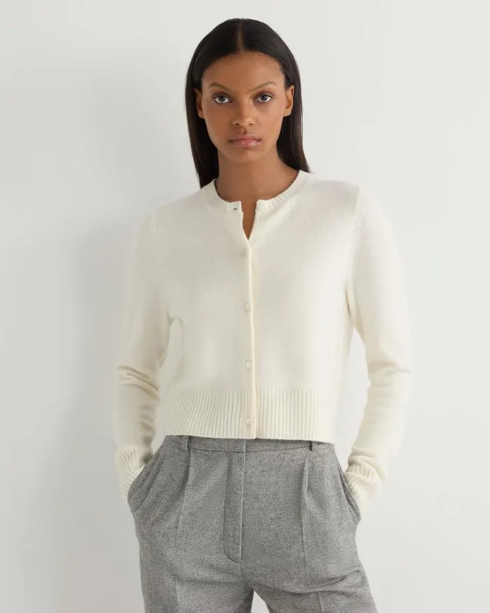 NPeal Cardigans Women Chunky Crop Cashmere Cardigan New Ivory White