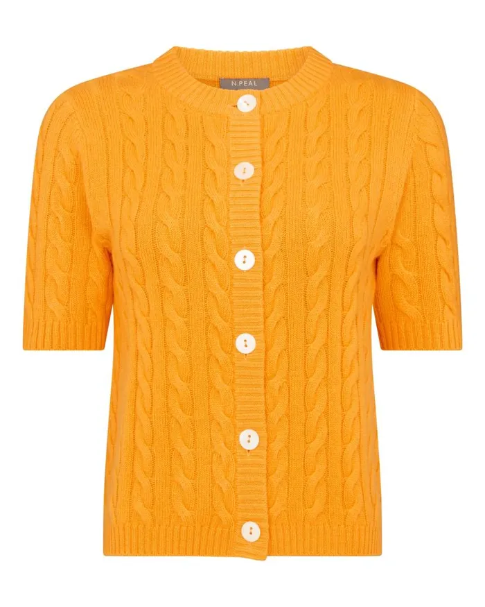 NPeal Cardigans Women Short Sleeve Cable Cashmere Cardigan Satsuma Orange