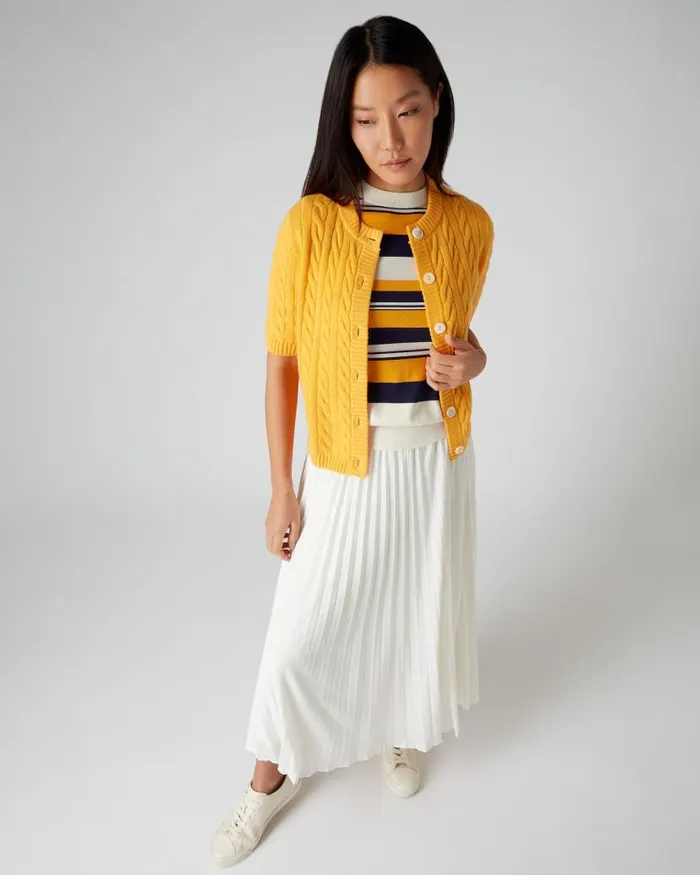 NPeal Cardigans Women Short Sleeve Cable Cashmere Cardigan Satsuma Orange