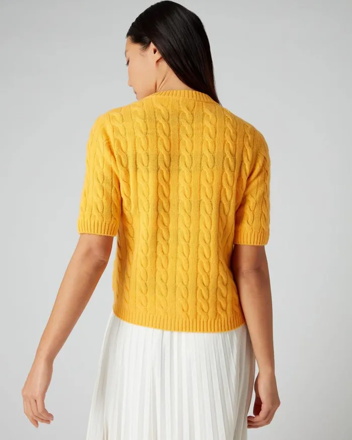 NPeal Cardigans Women Short Sleeve Cable Cashmere Cardigan Satsuma Orange