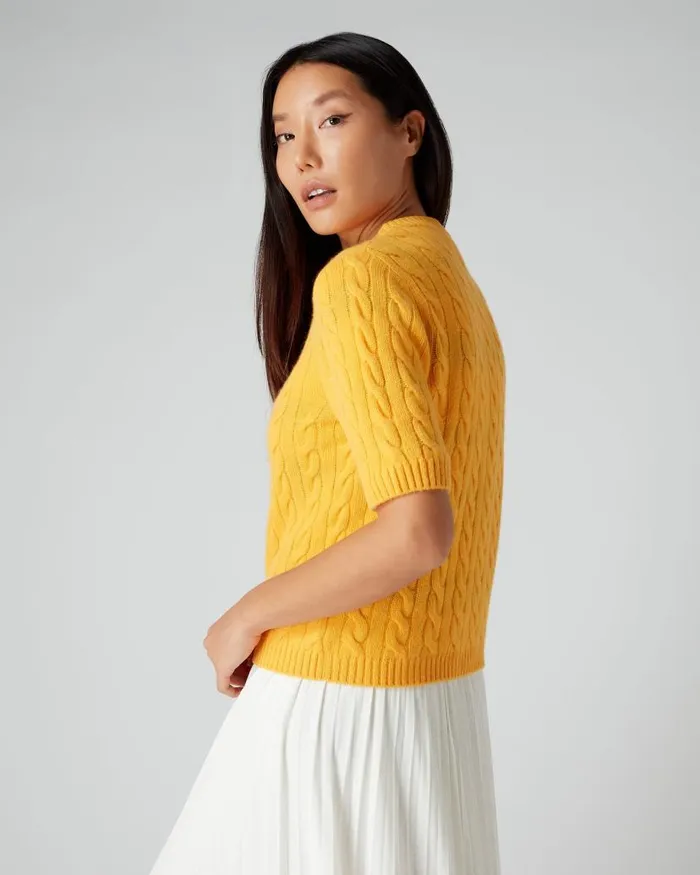 NPeal Cardigans Women Short Sleeve Cable Cashmere Cardigan Satsuma Orange