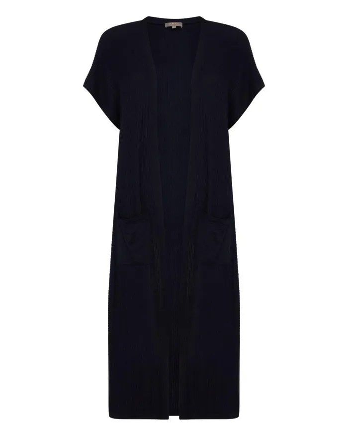 NPeal Cardigans Women Sleeveless Ribbed Cardigan Navy Blue